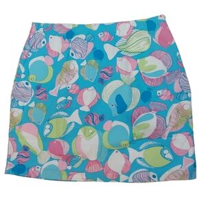 NWT Cotton Connection Women's Cotton Fish Blue Pink Skirt Side Zip Butto…